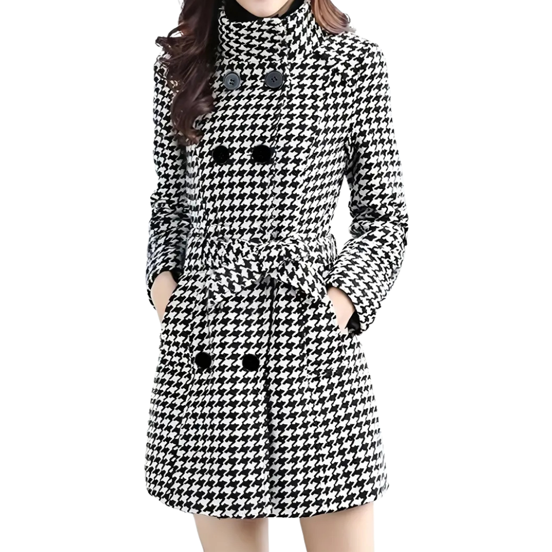 Vinterjakke med houndstooth-mønster