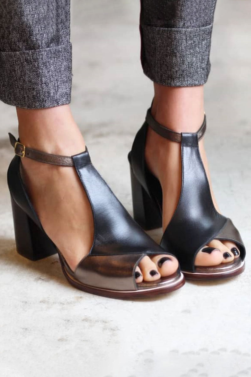 Anyao™ | Elegante højhælede sandaler med åben tå i sort patchwork – perfekte til enhver lejlighed
