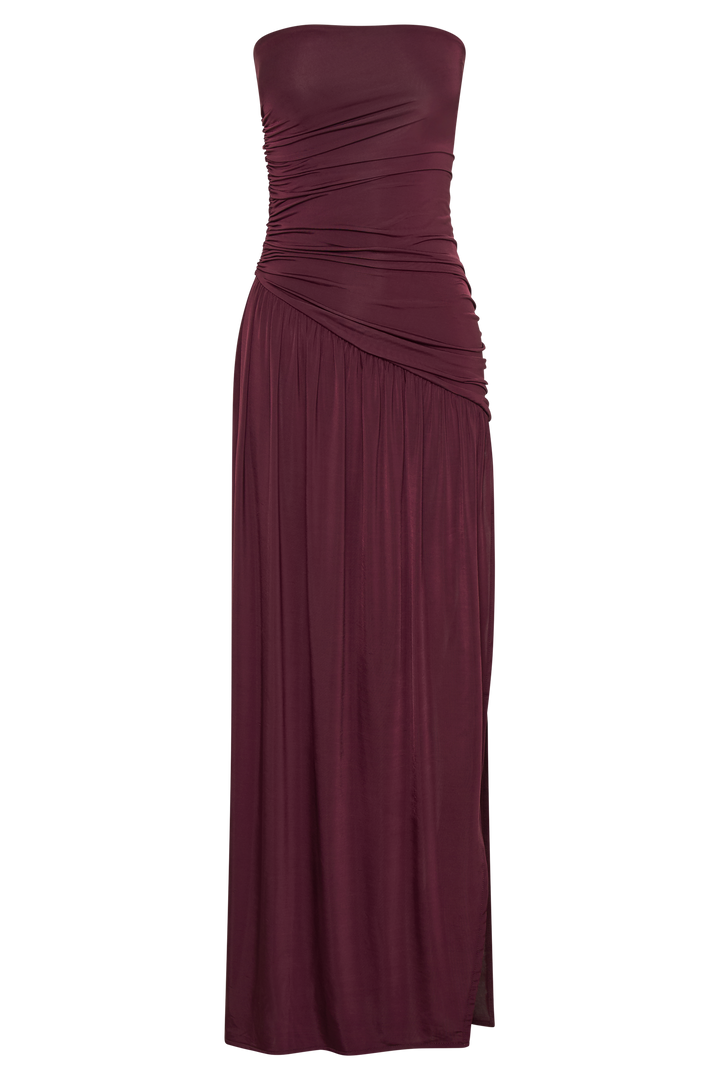 Selvara - Ruched Maroon Kjole