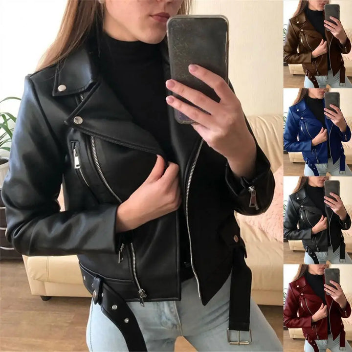 Elegant læderjakke i bikerstil
