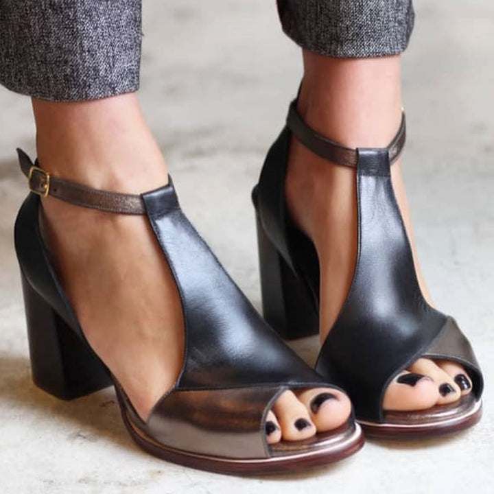 Anyao™ | Elegante højhælede sandaler med åben tå i sort patchwork – perfekte til enhver lejlighed